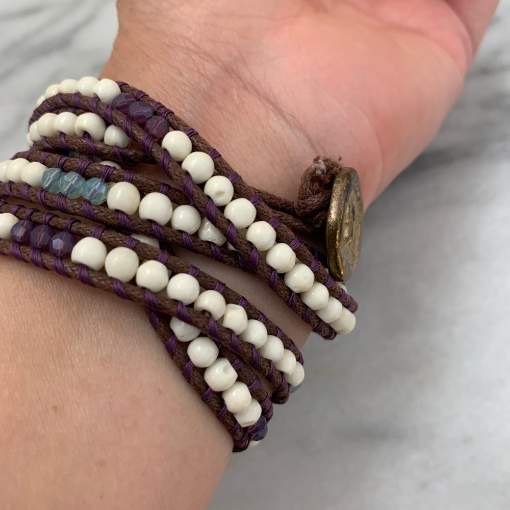 Handmade Rope Wrapped Bracelet Purple - Picture 3 of 10